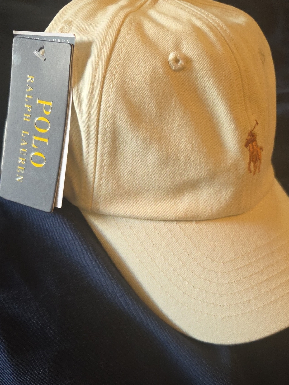Ralph Lauren Cream Baseball Cap with Dark Gold Pony Logo - Picture 8 of 8